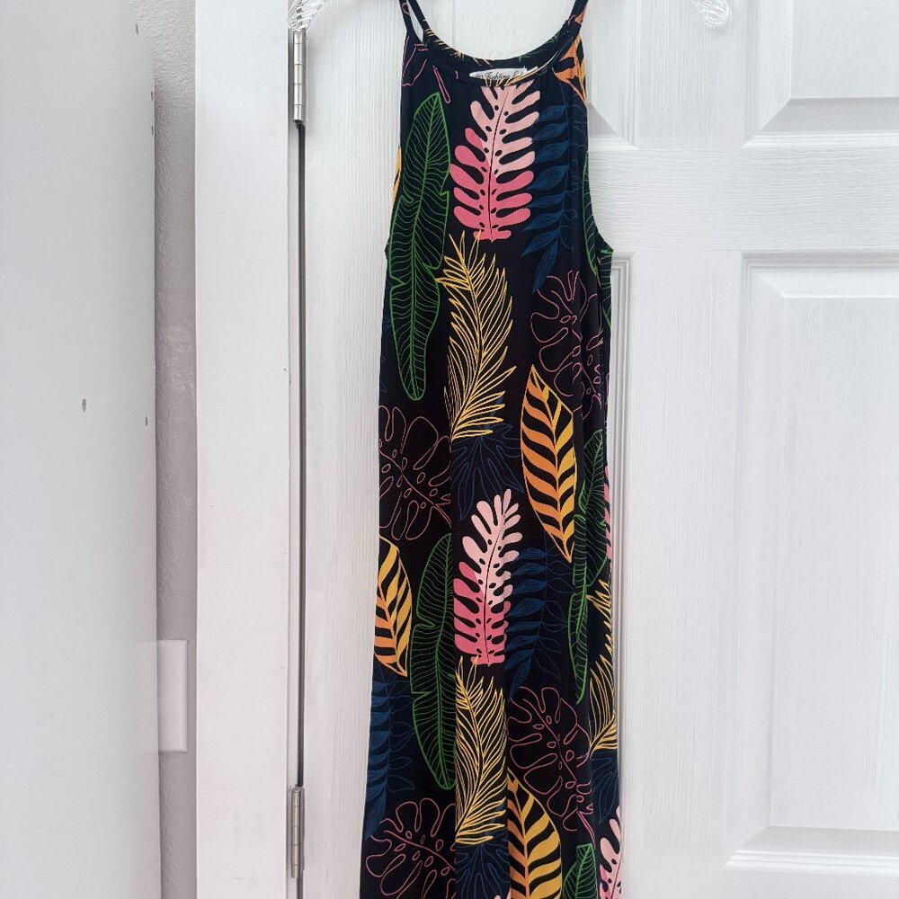 EUC Fighting Eel Painted Palms midi dress sz XS jersey